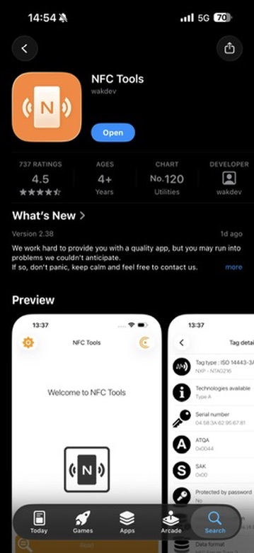 App Store listing for NFC Tools by wakdev