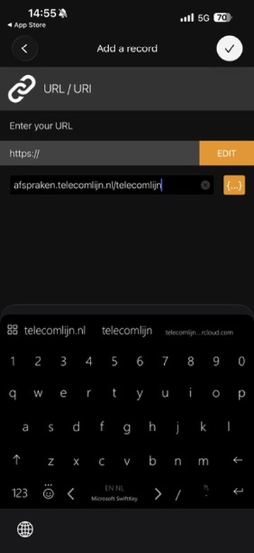 URL/URI entry field with booking URL typed in